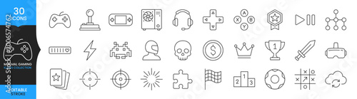 Gaming Icon Set, Game UI Line Icons, Video Game Controller Symbols, Esports Player Icons, Editable Stroke Minimal Gaming Collection