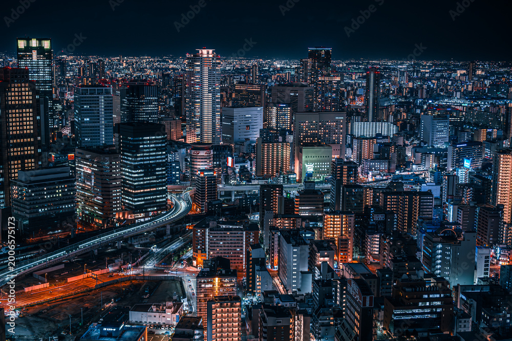 Obraz premium 梅田スカイビルから見た大阪の夜景