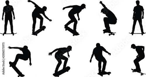 фотографія Skateboarder silhouette set performing tricks and jumps showcasing urban extreme