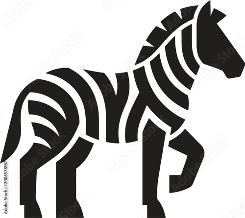 Black zebra, striped animal, vector icon, wildlife symbol