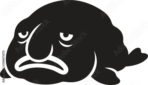 Sad Whale, Depressed Mammal, Black Vector Icon, Emotional Animal