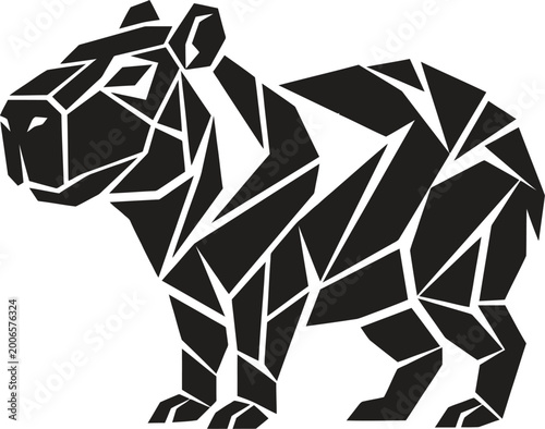 Geometric bear, low poly art, black and white vector, animal illustration, modern design element
