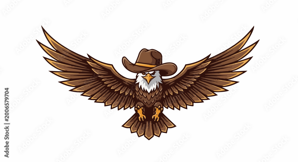Fototapeta premium An eagle wearing a cowboy hat with wings spread wide