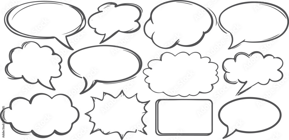Fototapeta premium Collection of hand-drawn speech bubbles and thought clouds