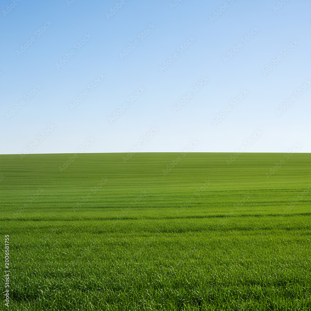 Obraz premium Vast green field under a clear blue sky a serene landscape 2.