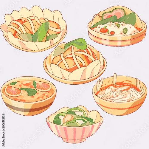 Warm food gourmet sticker illustrations