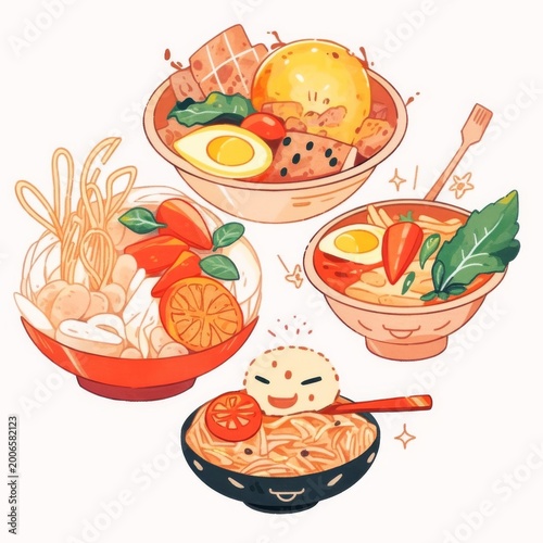 Warm food gourmet sticker illustrations