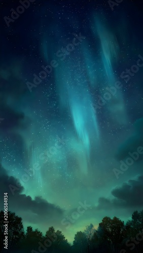 Beautiful starry night sky over peaceful meadow landscape background