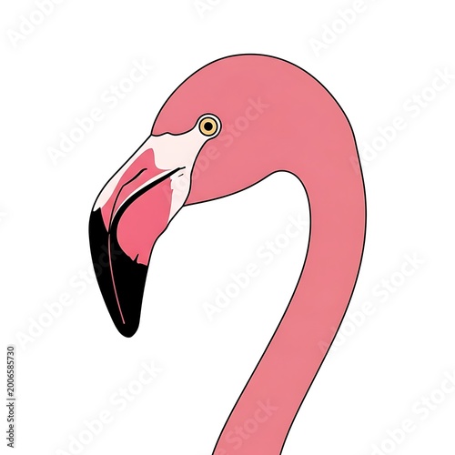 Pink Flamingo Bird Cartoon Portrait Closeup.