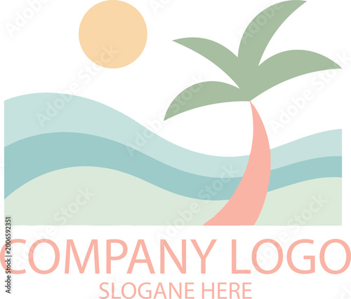 Serene Tropical Beach Scene with Palm Trees Gentle Ocean Waves and Clear Blue Sky
