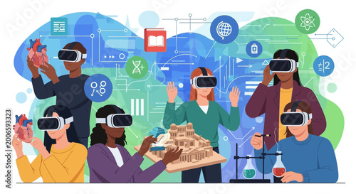 Konstfotografi Diverse students exploring virtual reality for education and innovation
