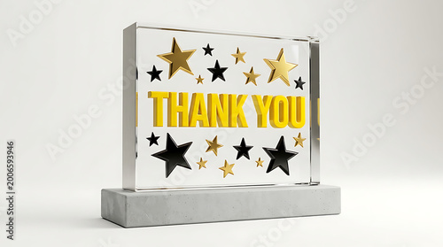 3D thank you trophy with stars award for appreciation and recognition
