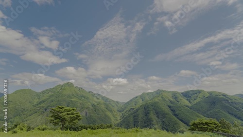 봉화 청량산 암봉 여름 HDR 타임랩스, 맑은 하늘과 흰 구름 어우러진 산악 풍경