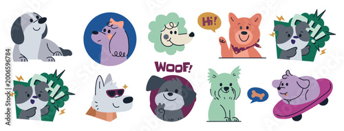 Foto Cute dog sticker pack collection with various breeds and expressions collection