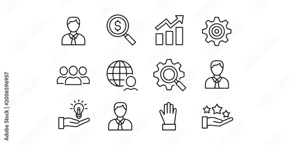 Fototapeta premium Professional Business and Management Vector Icon Set