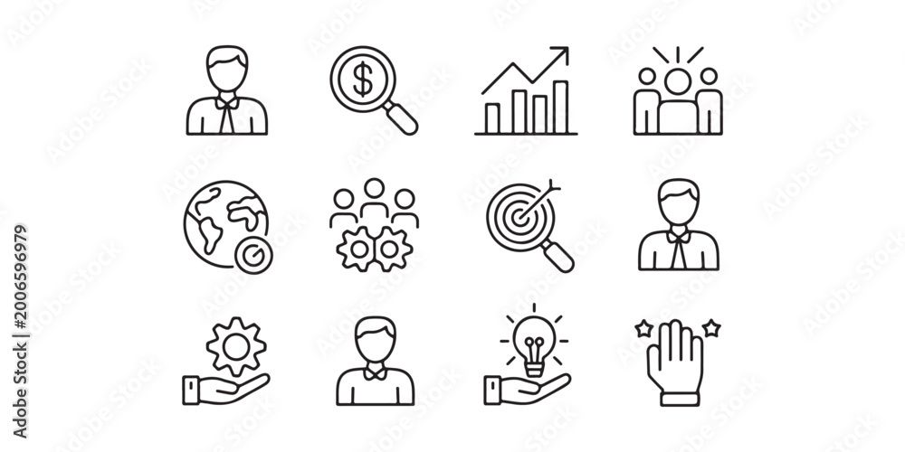 Fototapeta premium Strategic Business Management and Teamwork Line Icons