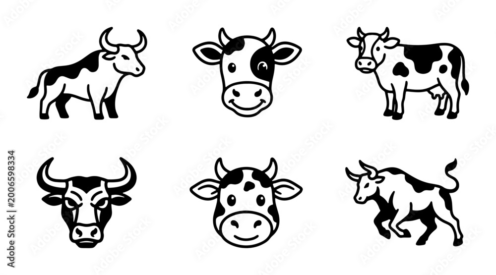 Obraz premium cow icons set on white background