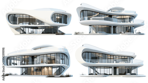 Принти на полотні Futuristic Architectural Design of a Modern Home with Curved Surfaces and Glass