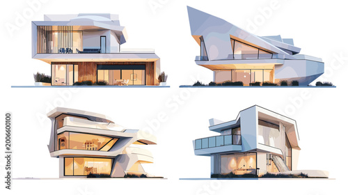 Billede på lærred Futuristic Modern Residential Architecture Showcasing Unique Geometric Designs a