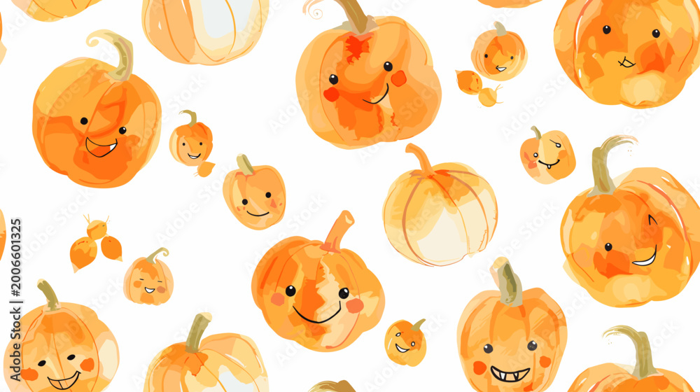 Fototapeta premium Playful Collection of Cute Smiling Pumpkins in Various Sizes and Expressions in Bright Orange Color