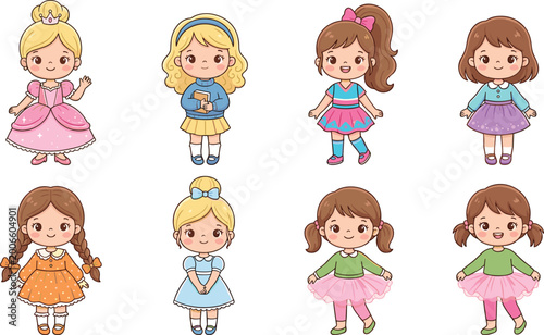 Cuadro en lienzo Adorable Girls in Colorful Dresses with Playful Styles and Hair Accessories