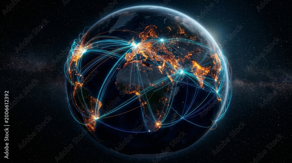 Obraz premium Glowing earth network background with connections and lines