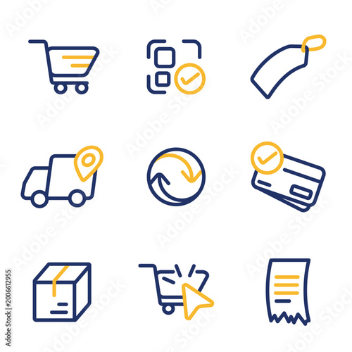 Ecommerce shopping line icons set collection