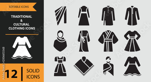 Traditional cultural clothing solid icons ethnic apparel global fashion