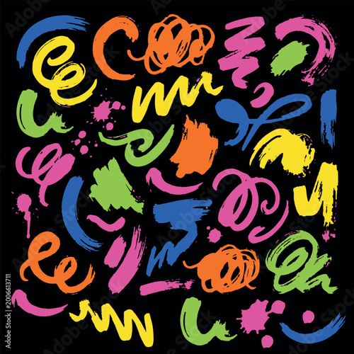 Abstract Colorful Paint Brush Strokes and Scribbles - Vibrant Marker Scribble Doodles for Modern Art Backgrounds, Creative Social Media Graphics, and Playful DIY Designs