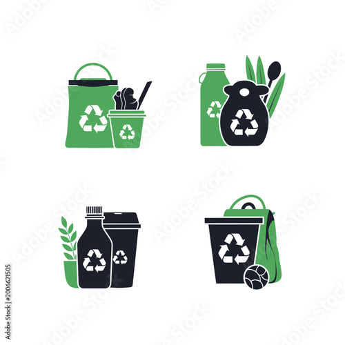 Sustainability and recycling vector illustration icons set