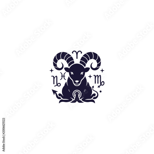 Aries zodiac sign ram vector illustration with astrological symbols