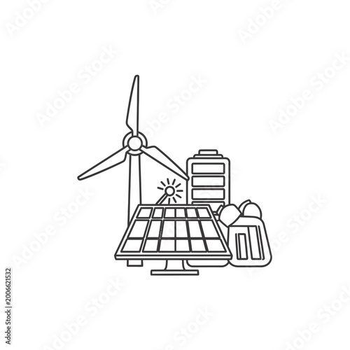 Sustainable Energy Concept Vector with Wind Solar and Battery Icons