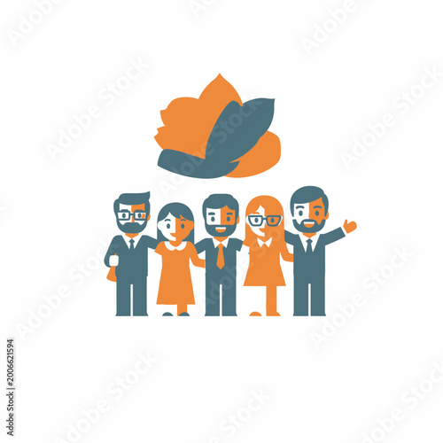 Diverse business team standing together with community logo icon