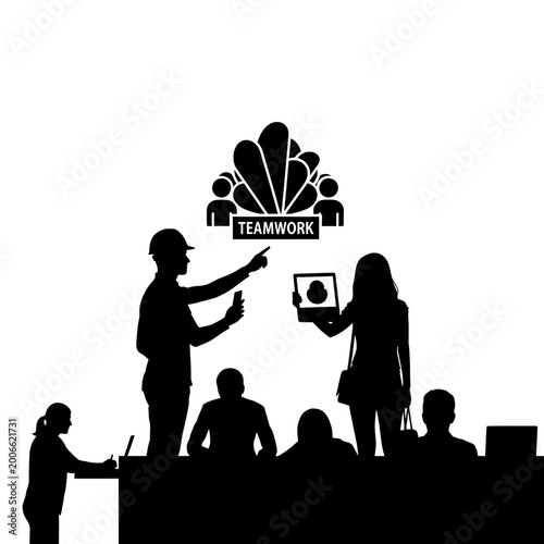 Business Teamwork and Collaboration Concept Silhouette Illustration