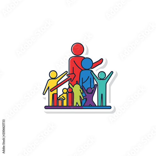 Colorful people icons with growth arrow vector illustration