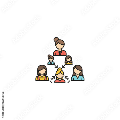 Business team hierarchy vector illustration with female avatars