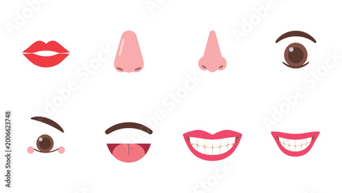 Foto Anatomy of Expression: A collection of meticulously crafted facial features, meticulously designed to convey a spectrum of human emotions