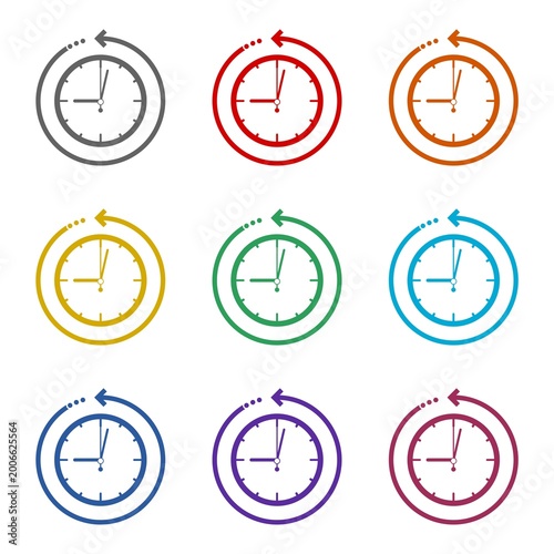 Time in reverse icon isolated on white background. Set icons colorful