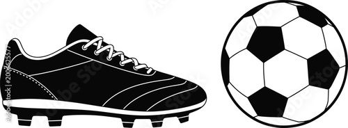 Soccer cleats with ball icon sports equipment silhouette vector illustration representing football boots ball and sports activity concept