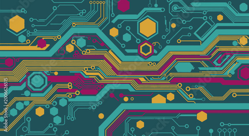 Colorful Abstract Circuit Board Pattern Background with Geometric Shapes