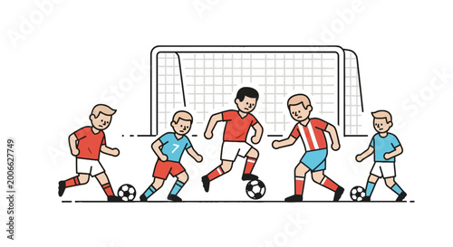Vector illustration of young children playing a soccer match