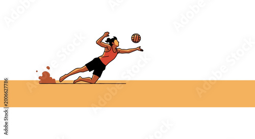 Minimalist vector illustration of a woman playing beach volleyball