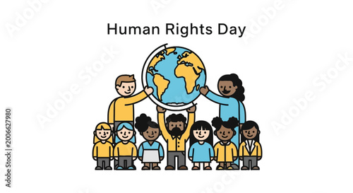 Human Rights Day Illustration with Diverse People Holding the Globe