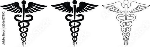 Caduceus symbols medical healthcare emblem snake staff wings icon vector illustration for hospital pharmacy and medical service design