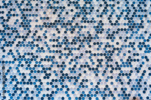 Photography Blue and white penny round mosaic tile pattern abstract background texture