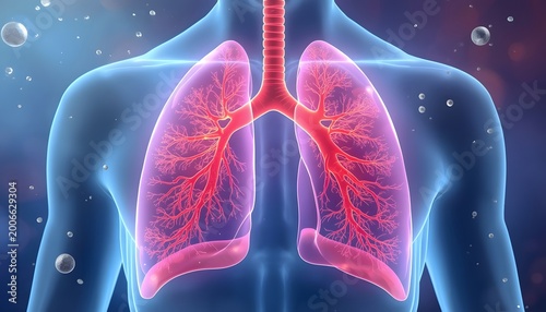 Human Lungs Illustration Depicting Respiratory System and Oxygen Exchange