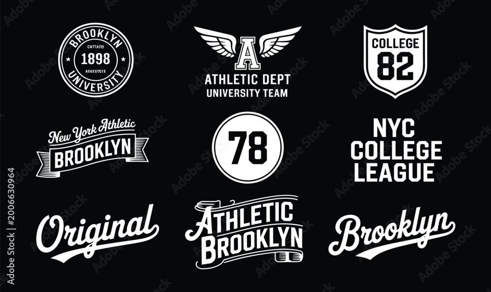 Fototapeta premium Vintage Sport Badge Vector Set for Athletic Apparel Design and University Team Branding
