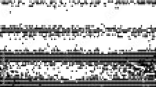
Black pixels texture, abstract geometric squares pattern, retro glitch or scratched, monochrome mosaic grid halftone background PNG.