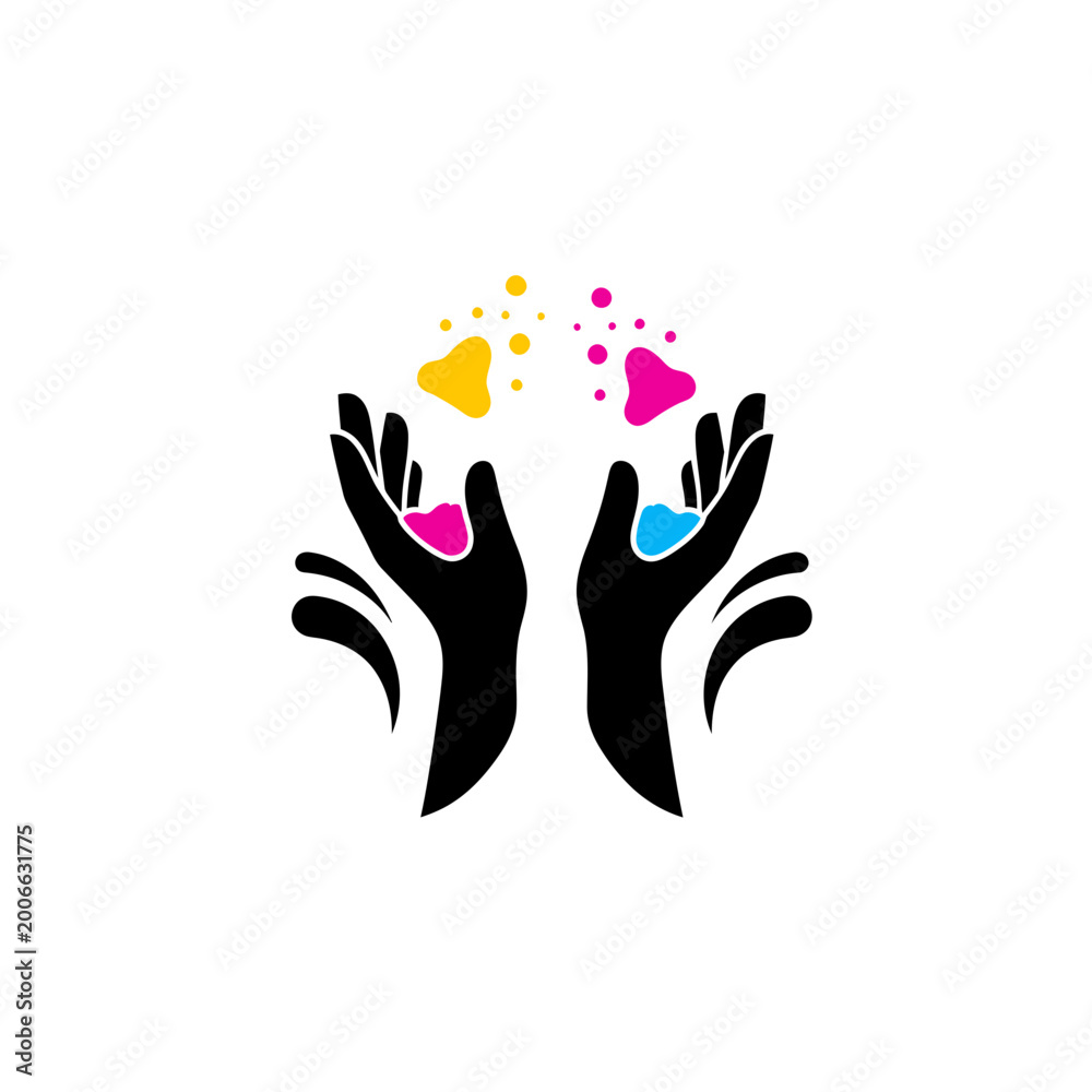 Fototapeta premium Abstract vector illustration of hands with colorful paint splashes