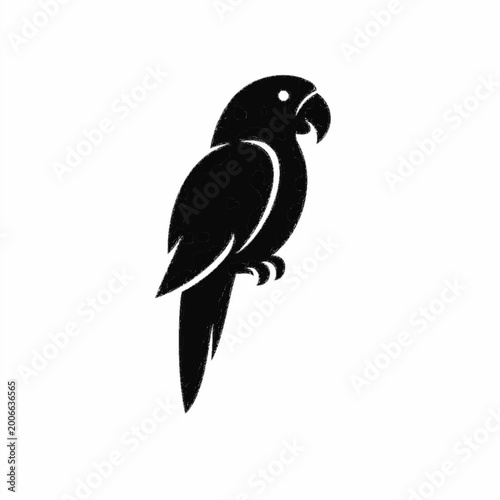 Minimalist Black Parrot Silhouette Graphic Isolated on White Background